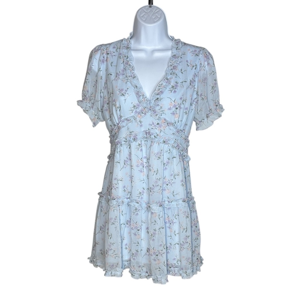 Mi Ami Floral Mini Dress - Light Blue and Lavender